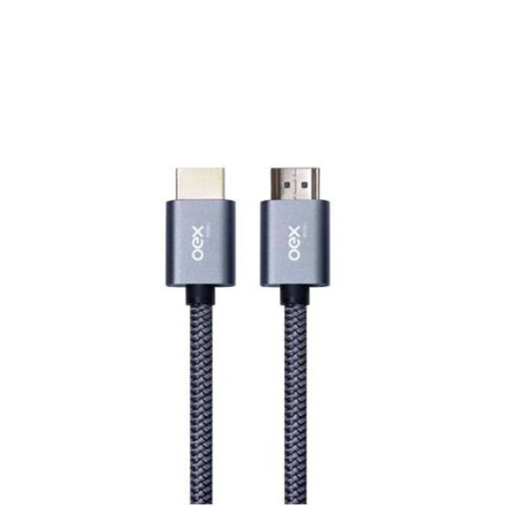 Cabo hdmi nylon trançado banhado ouro 3 metros oex ce501 prata