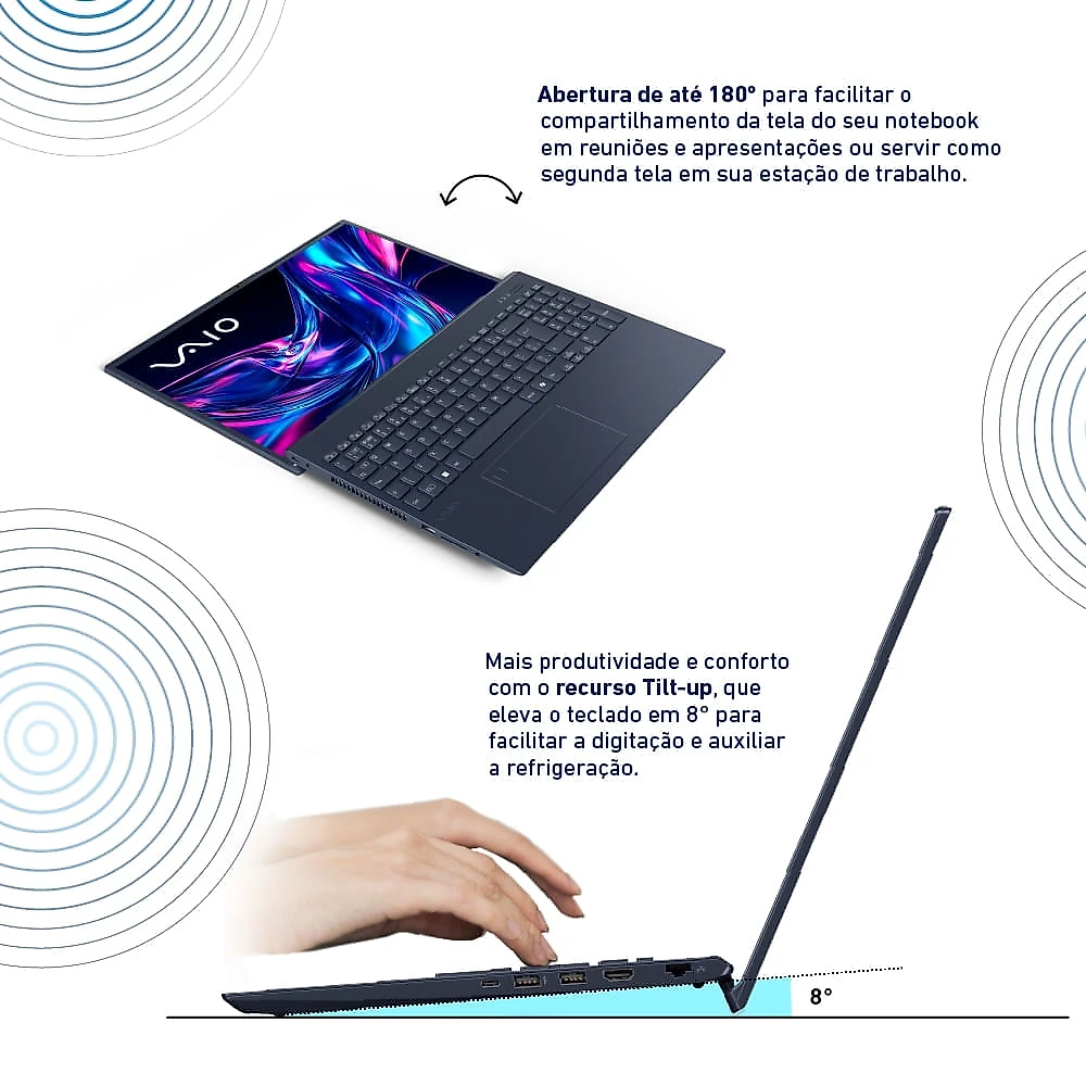 Notebook VAIO FE16 AMD® Ryzen 5-5625U Linux 8GB RAM 256GB SSD 16" IPS WUXGA Antirreflexo - Cinza Grafite