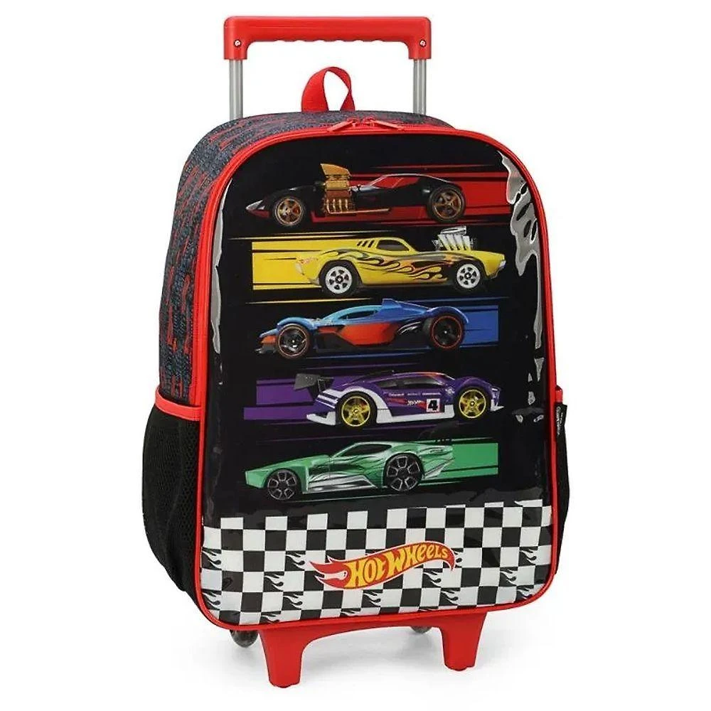 Mochila de Rodinhas Luxcel Hot Wheels Poliéster Preto Infantil 21L