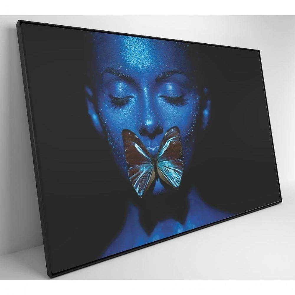 Quadro Mulher Com Borboleta 60x40 Cm Tecido Canvas