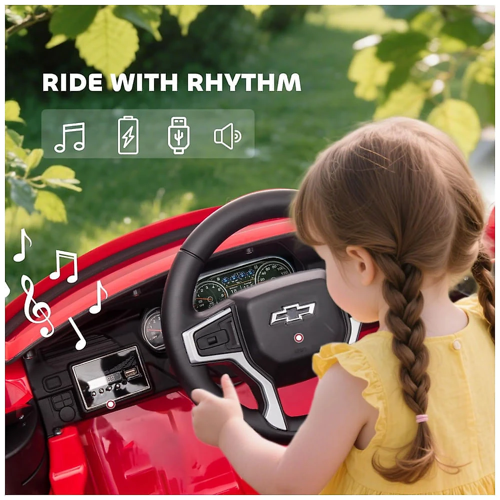 Carro Elétrico Infantil Aosom Licensed Chevrolet Tahoe, Bateria 12V 7AH, Controle Remoto para Pais, Luzes LED, Música, Suspensão, 3 Velocidades