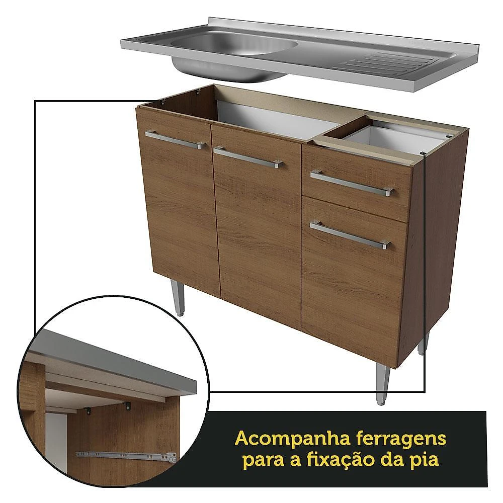 Armário de cozinha compacta 169cm com pia rustic emilly madesa 12