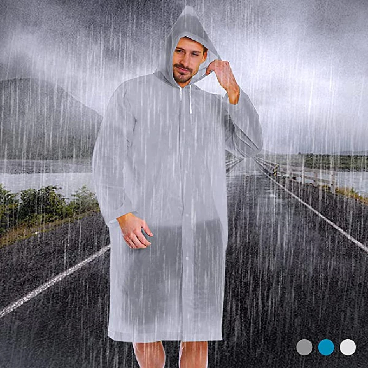 Miniatura Capa Chuva Capuz Classe 100% Pvc Adulto Unissex Impermeável