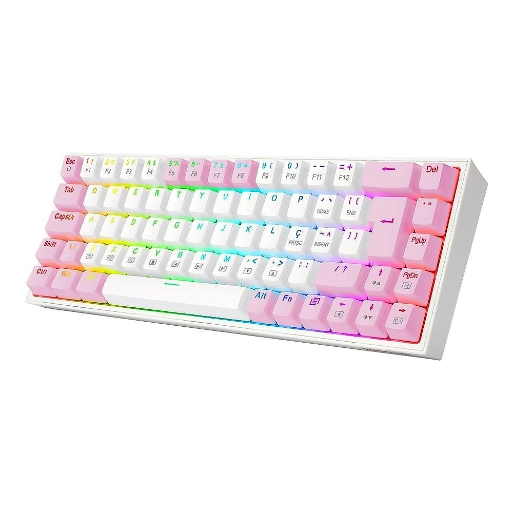 Teclado Mecânico Gamer Redragon Castor, RGB, Switch Blue, ABNT2, Branco e Rosa - K631WP-RGB (PT-BLUE)