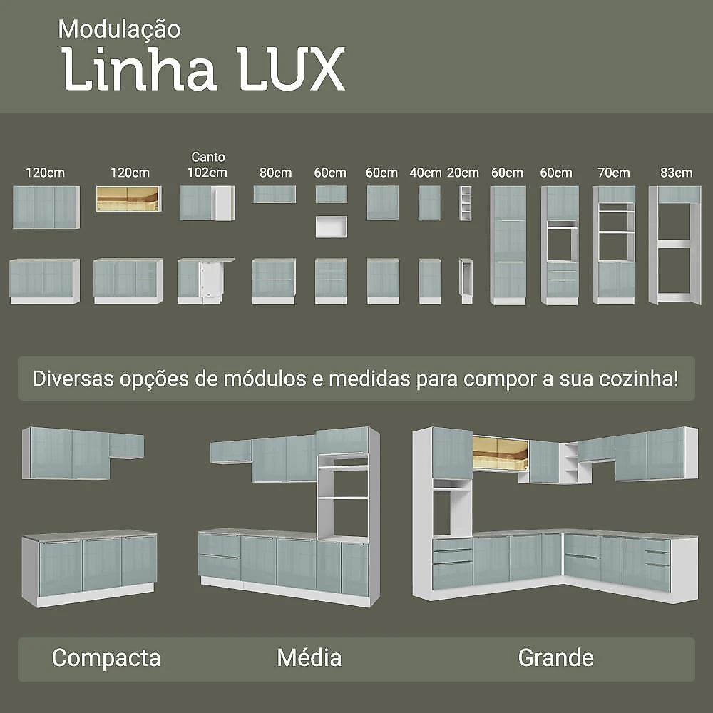 Armário de Cozinha Completa 310 cm  Lux Madesa 03 Branco/Cinza