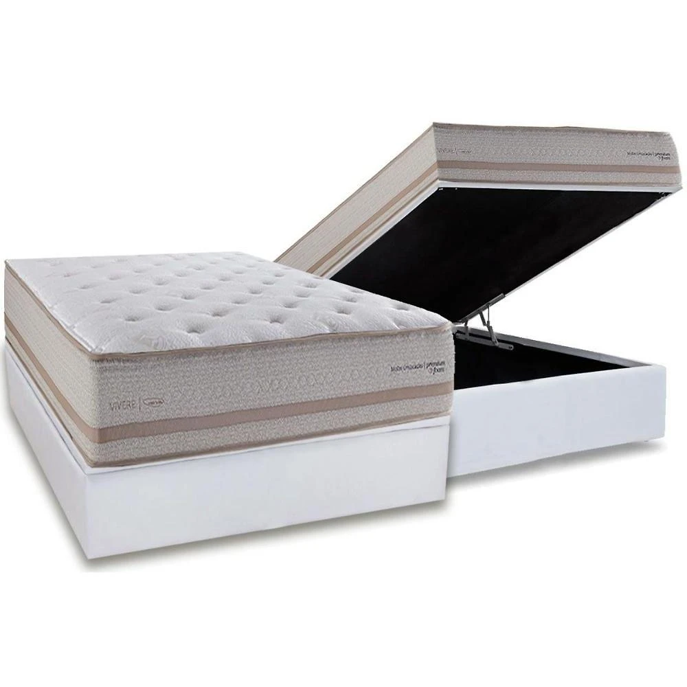 Cama Box Baú Casal: Colchão Molas Ensacadas Herval C1740 + Base Crc Linhão White (138x188)