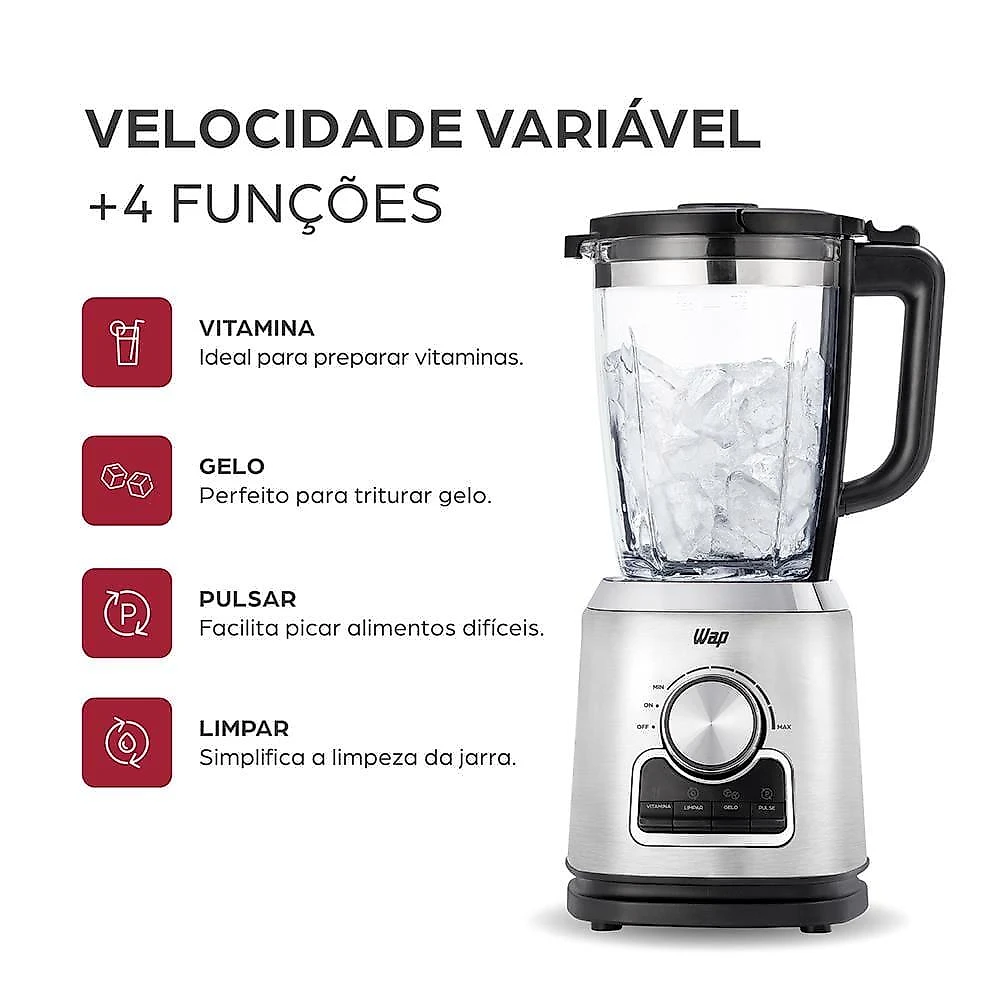 Liquidificador wap prosdócimo 900w cinza/preto 2l - wb2000 220