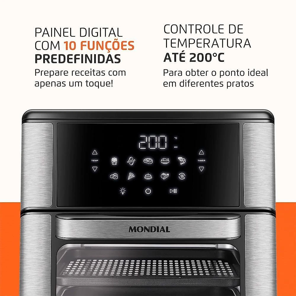 Fritadeira Air Fryer Forno Oven 12L Mondial Inox Preto 2000W AFON-12L-BIN 220V