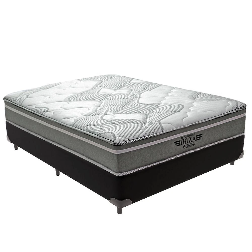 Cama Box com Colchão Viúvo Ibiza Pillow Top Molas Ensacadas Preto Vtech