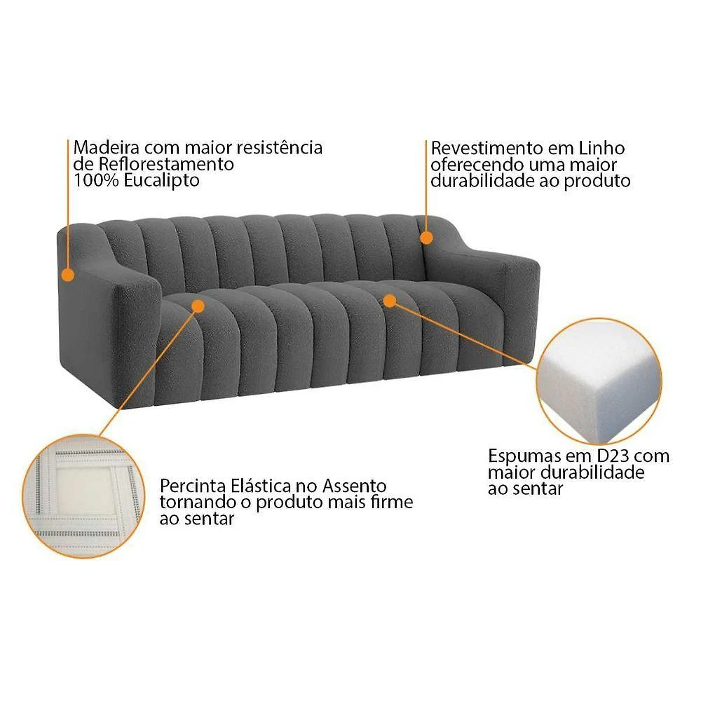 Miniatura Sofá 2 Lugares Luxo Recepção Escritorio Sala Elegance 150cm Linho Cor Cinza Escuro