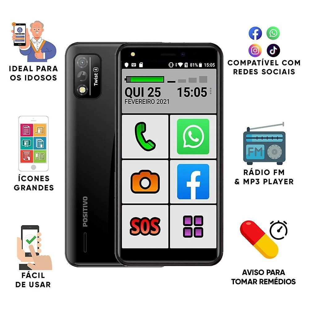 Celular do Idoso Positivo 64GB 5.5 Android 10 Go Edition