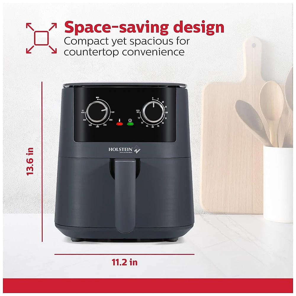 Air Fryer Holstein Housewares Cinza Escuro 4,2L Fritadeira Sem Óleo Timer 60min 1400W Modelo HH-09114019DG