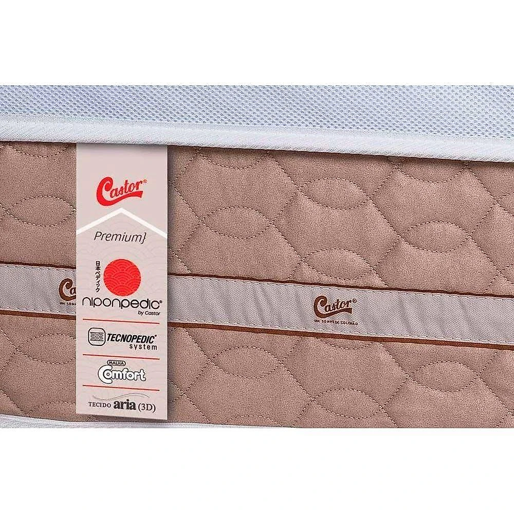 Cama Box com Baú King Magnético Niponpedic Pillow Top Molas Bonnel Tecido Liso Bege Castor