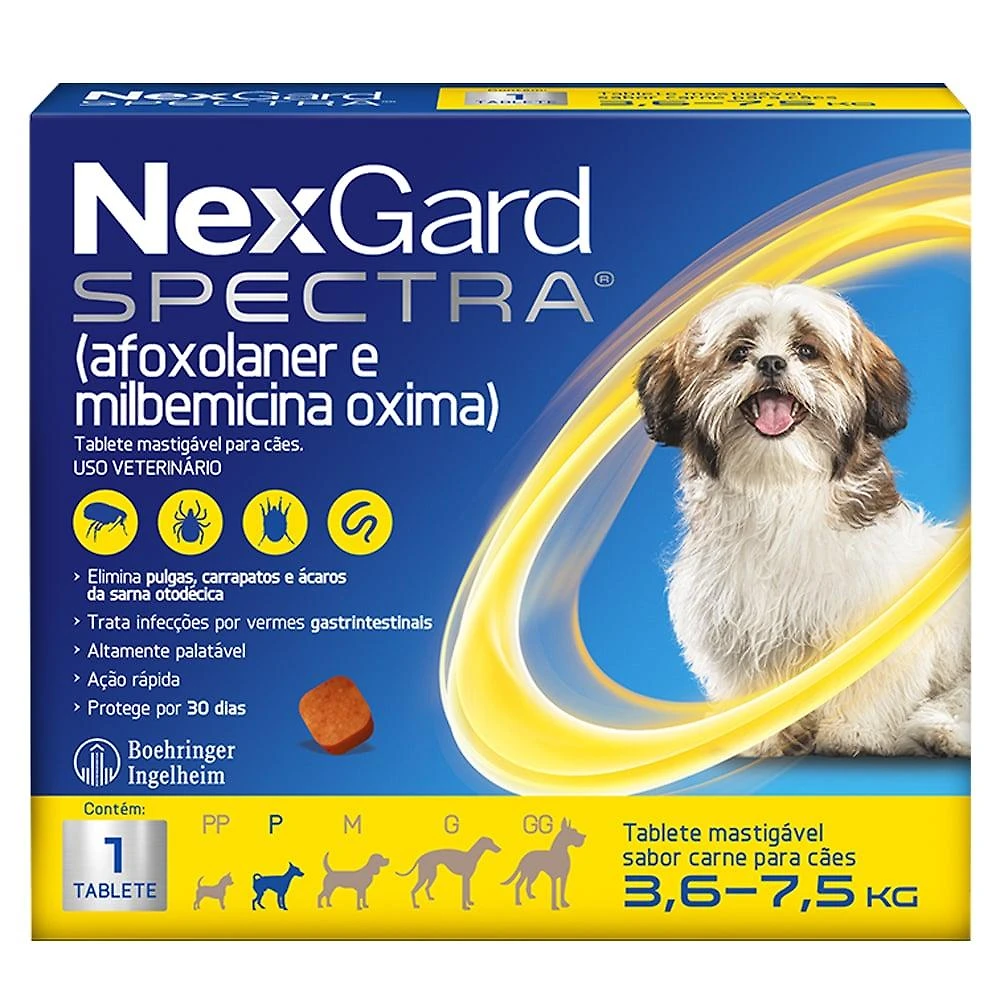 Antipulgas e Carrapatos NexGard Spectra para Cães de 3,6 a 7,5 Kg - 1 Tablete