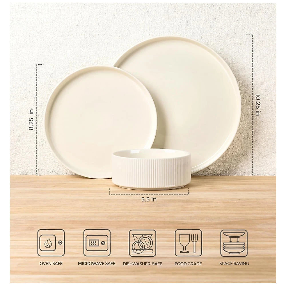 Conjunto de Jantar de Cerâmica TheTerra para 4 Pessoas, 12 Peças de Pratos e Tigelas de Porcelana Leves, Resistente a Riscos, Seguro para Forno, Micro Conjunto de Jantar de Cerâmica TheTerra para 4 Pessoas, 12 Peças de Pratos e Tigelas de Porcelana Leves, Resistente a Riscos, Seguro para Forno