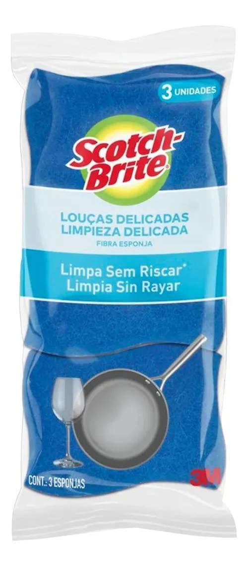 Miniatura Esponja Azul Não Risca Limpeza Delicada Scotch-Brite 3 Unida