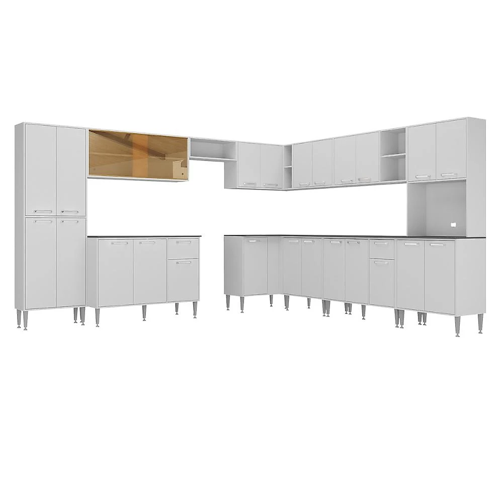Cozinha Completa Compacta Armário Balcão FL2241 Multimóveis Branco