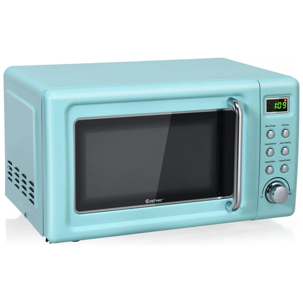 Micro Ondas Retrô de Bancada com Tela LED 700W, 110v, COSTWAY, Azul