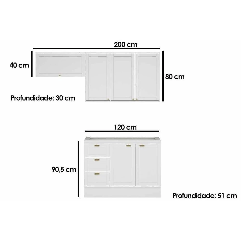 Cozinha Completa Bella 6 Portas 3 Gavetas MDF 120 cm Cinza Nogal