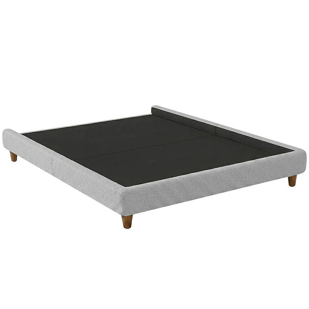 Cama Box King Otto Bouclé MDF-MDP Pés de Madeira Cinza Claro