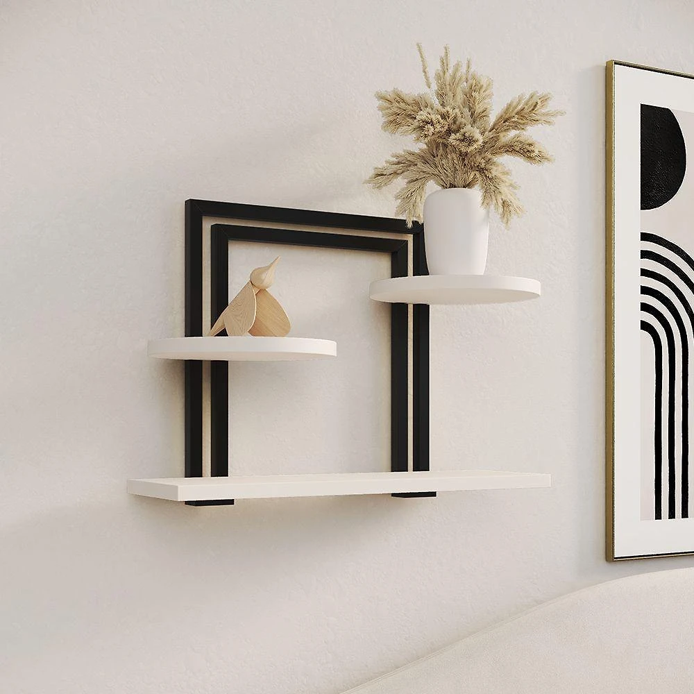 Nicho Decorativo Bali Retangular 32x46x14cm Metal Industrial Preto com Tampo Branco UP Home