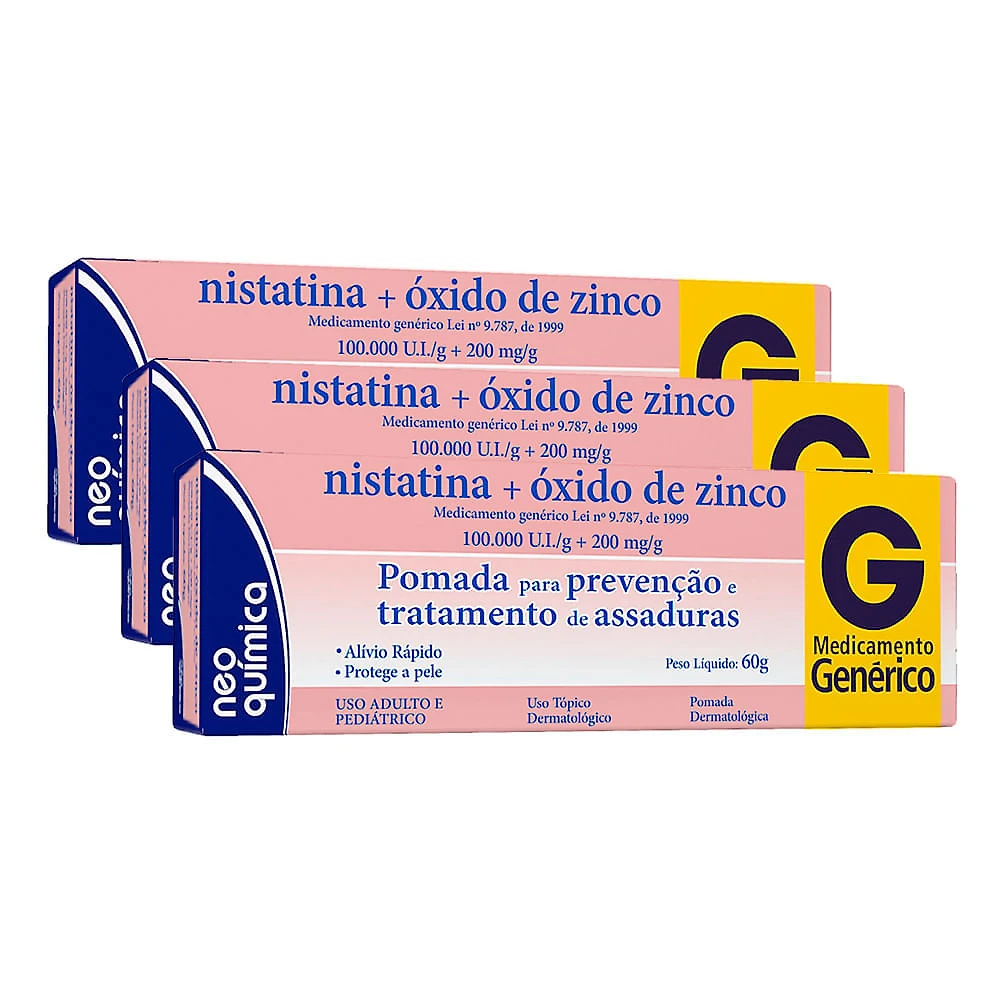 Nistatina + Óxido de Zinco Pomada Neo Química Genérico 60g | Kit com três unidades