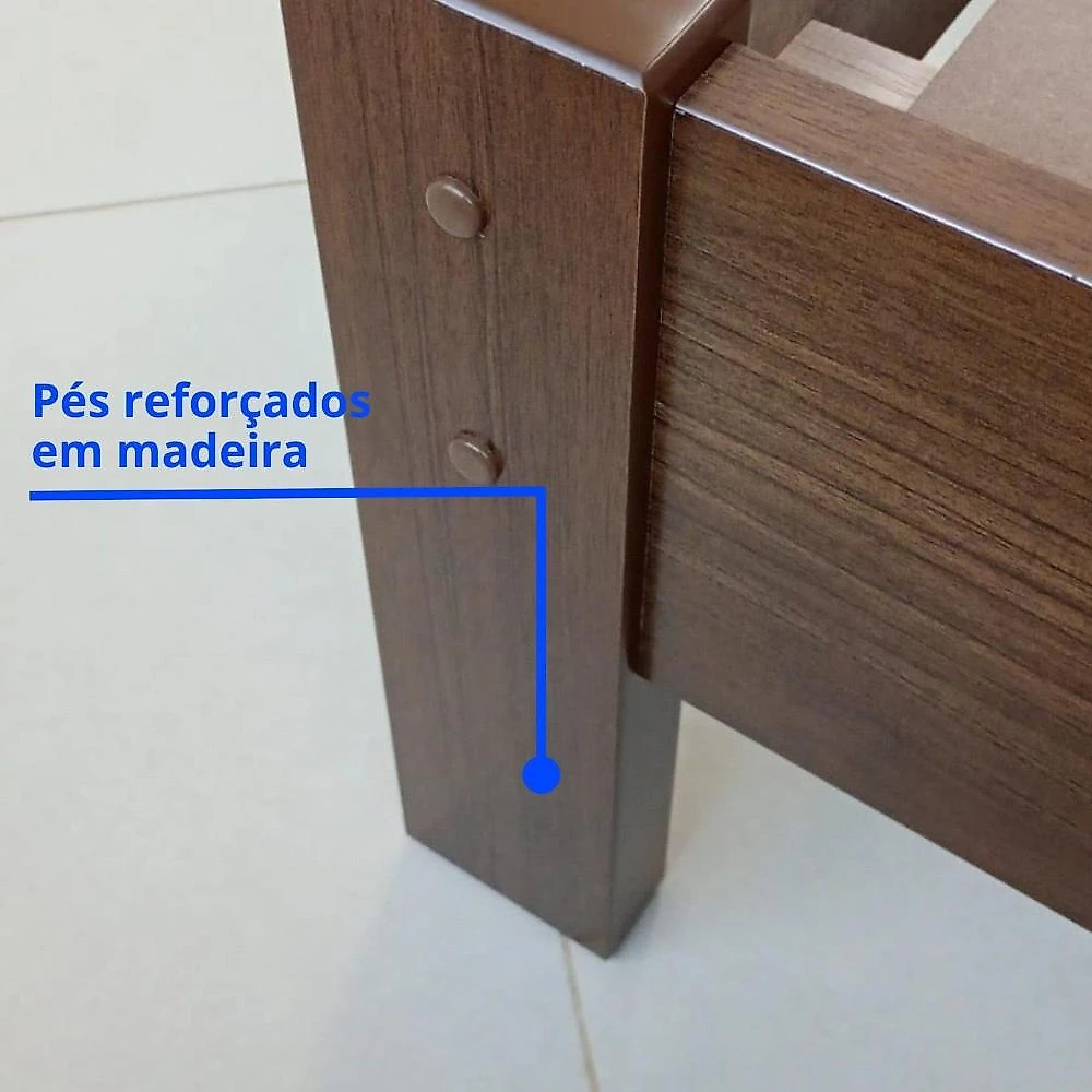 Cama Solteiro Premium Plus 100% MDF Castanho Com Off White