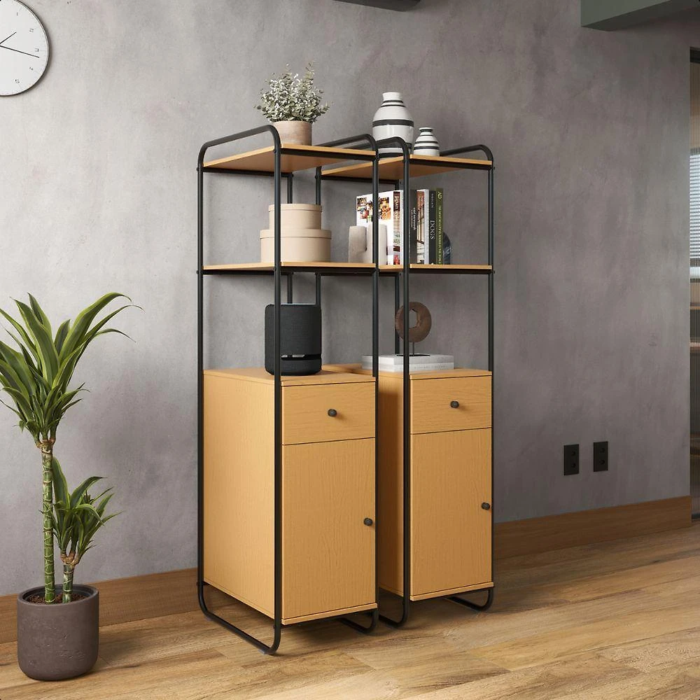 Estante Estilo Industrial De Aço Com Gaveta E Porta Criare Canela
