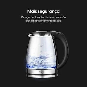 Chaleira Elétrica Elgin CHAVX Visio Glass Pro1200W 2L Vidro LED Azul Base Inox 110V