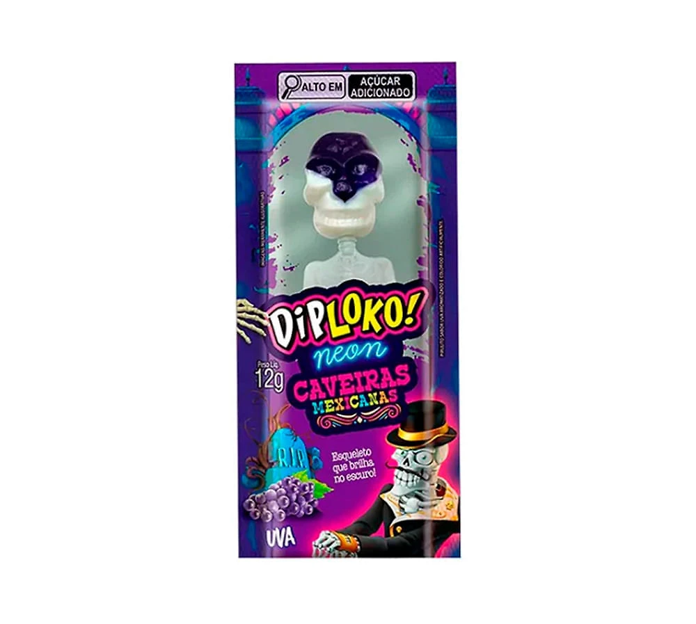 Pirulito Diploko Neon Caveiras Mexicanas Sabores Sortidos 12g