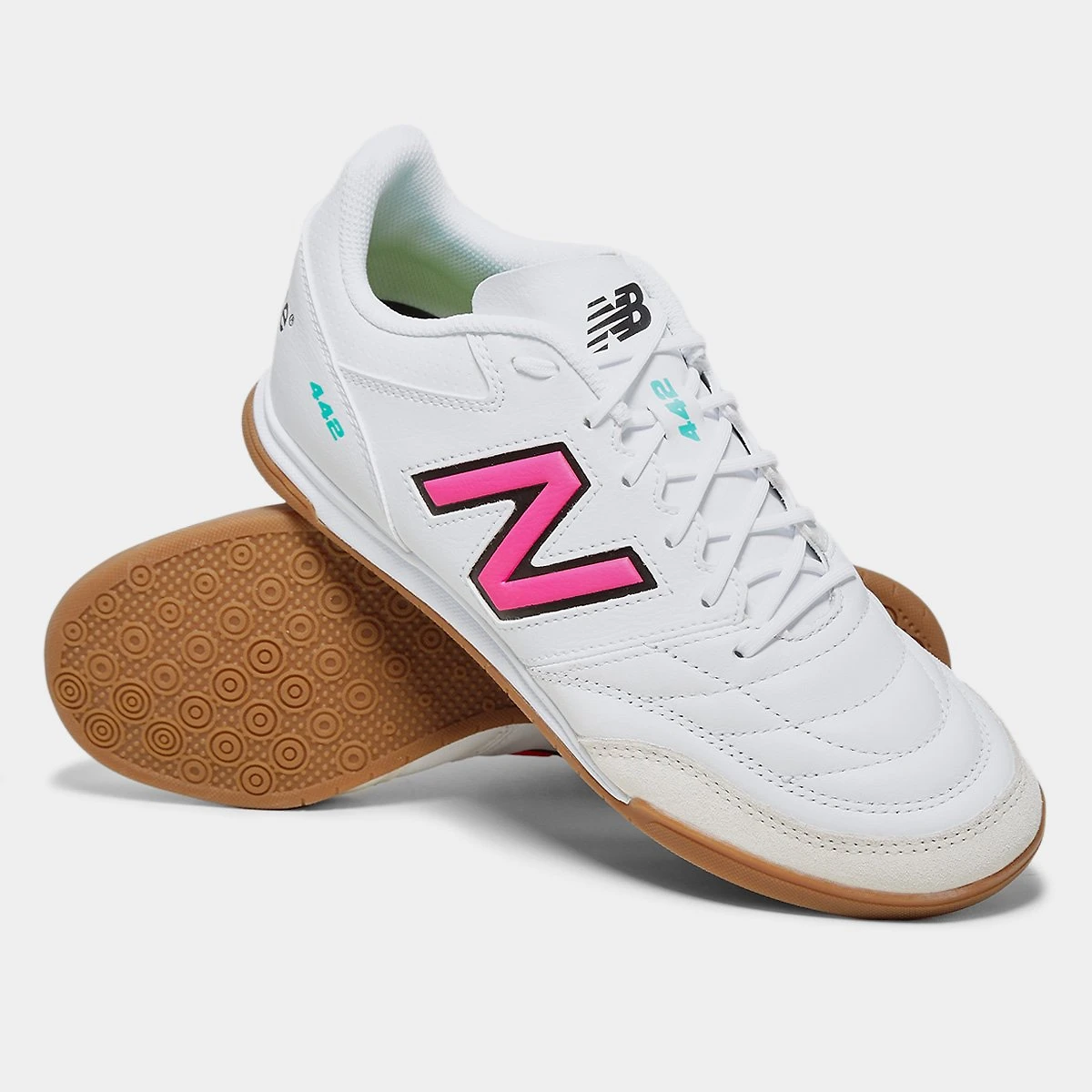 Miniatura Chuteira Futsal New Balance 442 V2 Team Unissex Branco+Rosa - 38