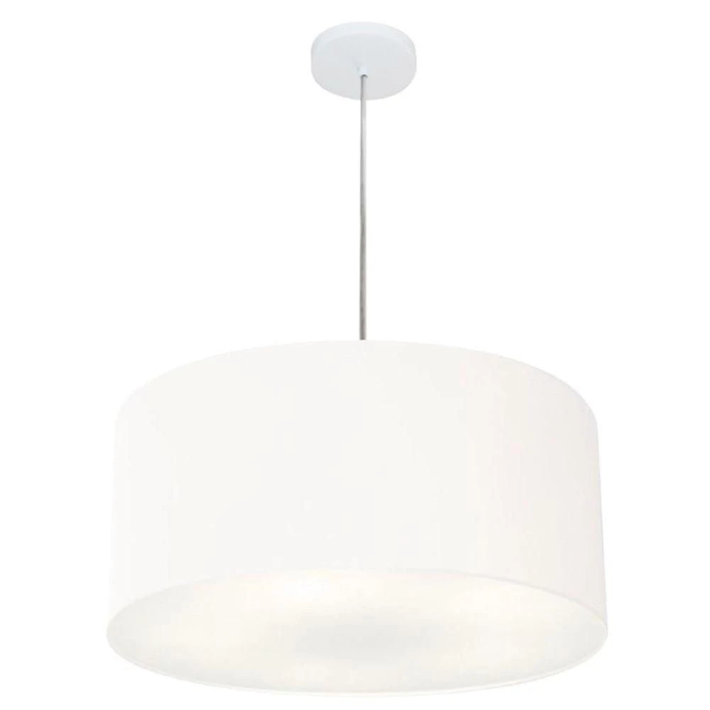 Lustre Pendente Cilíndrico Md-4049 Cúpula Em Tecido 50x21cm Branco - Bivolt