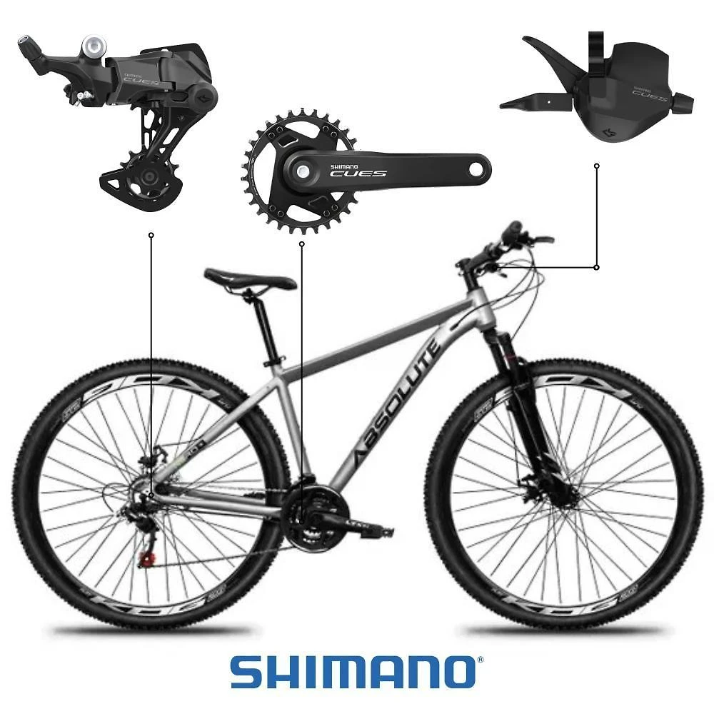 Bicicleta Aro 29 Absolute Nero 5 Shimano Cues 9v Alumínio Freio Hidráulico 13,5 Cinza