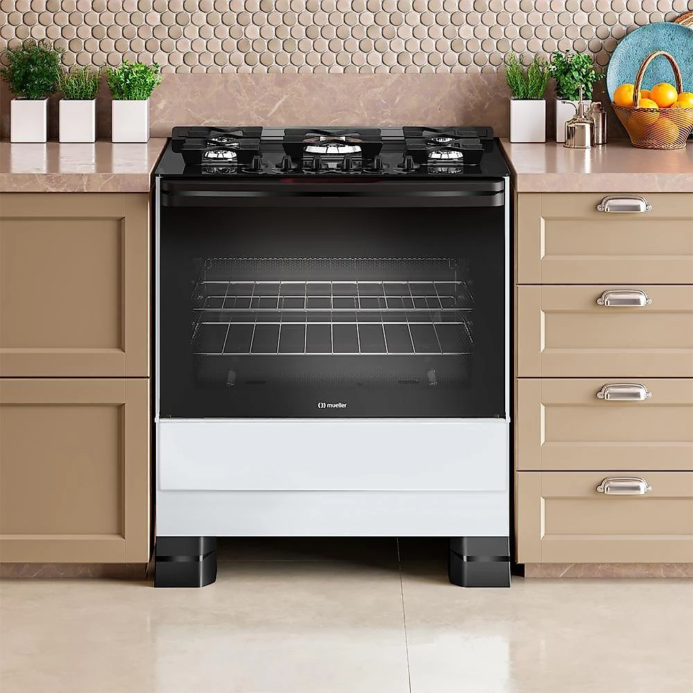 Fogão Mueller 5 Bocas Branco Com Mesa De Vidro E Tripla Chama MFV5BF