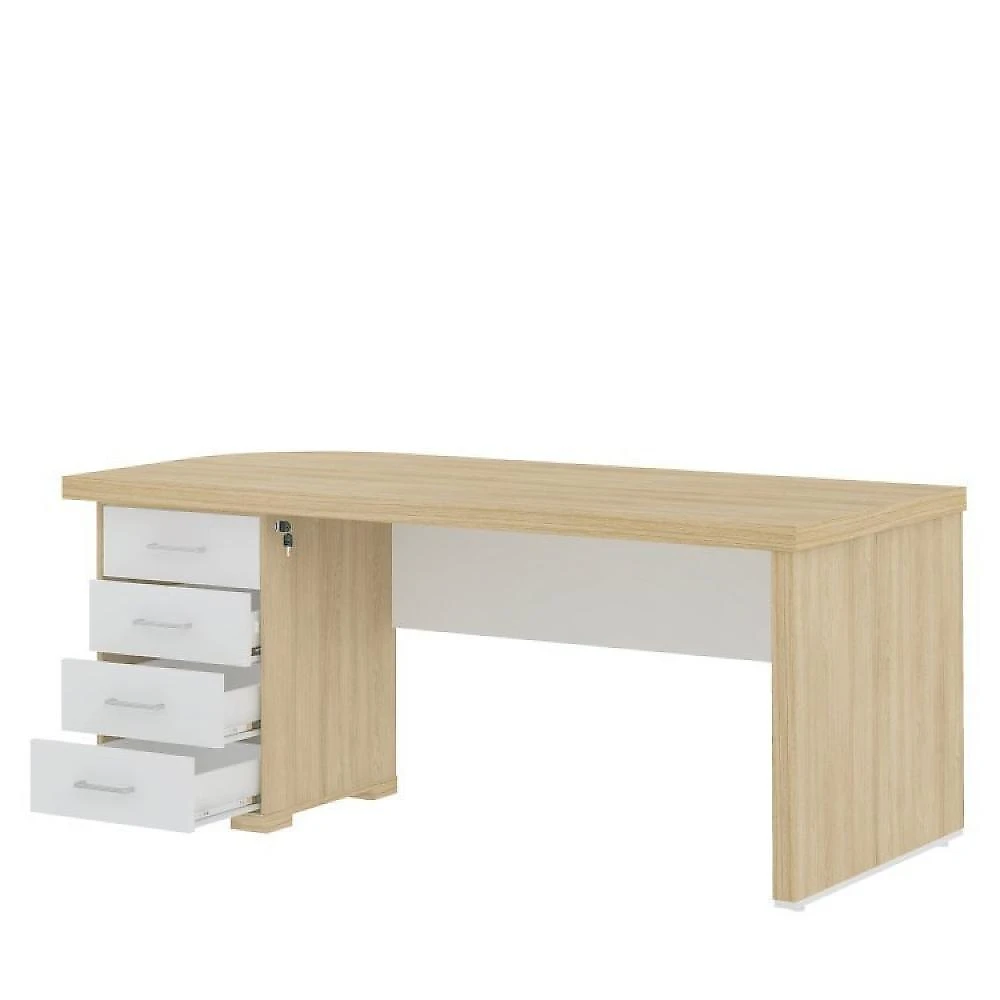 Kit 2 Peças 1 Mesa 180cm Tamburato 4 Gavetas com Balcão 2 Portas 3 Gavetas Escritório Completo 1 Mesa 4 Gavetas com Balcão 2 Portas 3 Gavetas Artany Carvalho/Branco