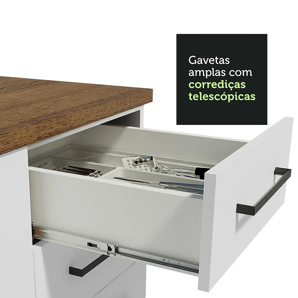 Kit com 2 Balcões Multiuso 4 Portas 3 Gavetas Branco/Rustic Agata Madesa Branco/Rustic