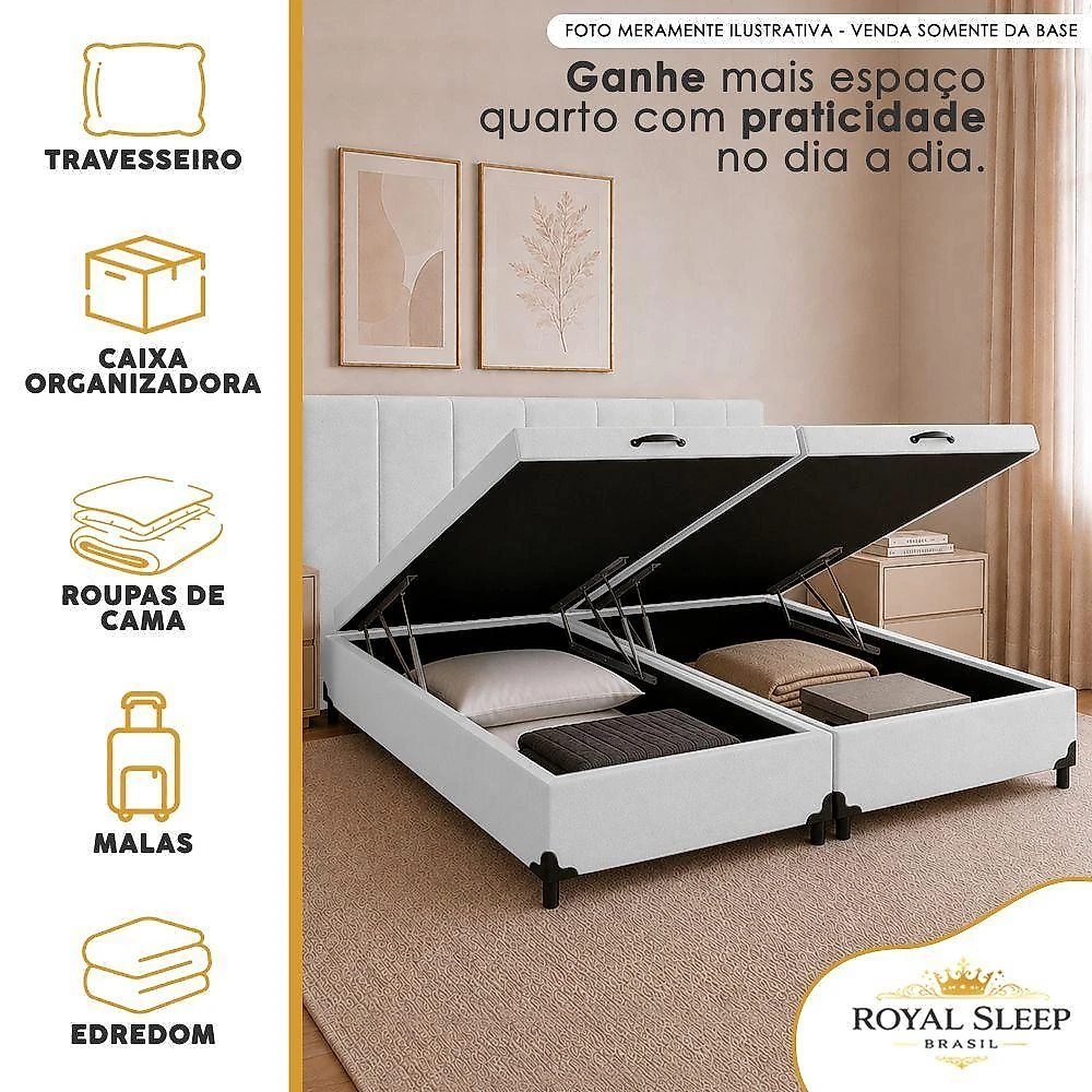 Cama Box com Baú King Bipartido Royal Sleep Branco webcontinental-7803129156909