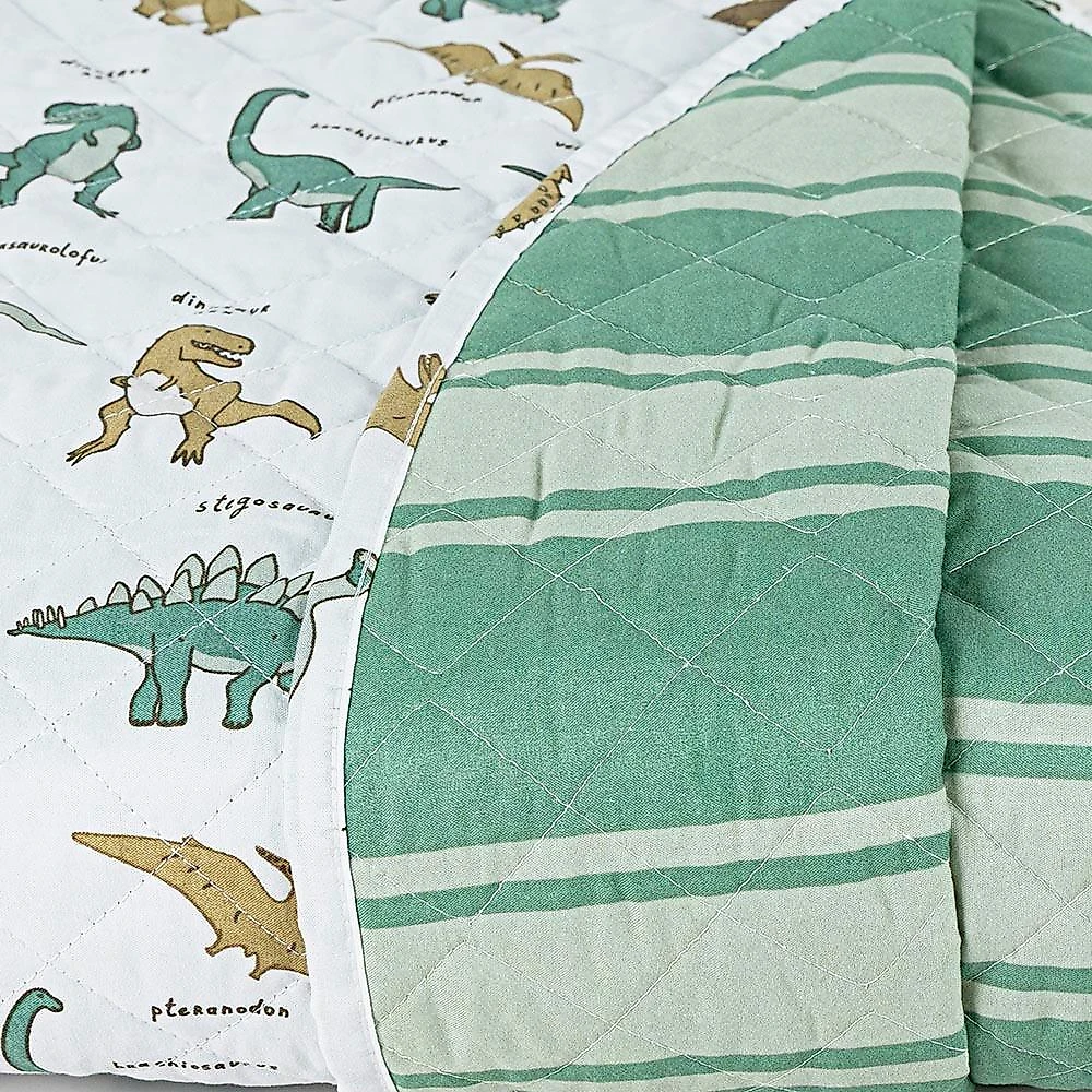 Kit cobre leito colcha solteiro infantil lutti dupla face 200 fios 2 peças dinossauro verde