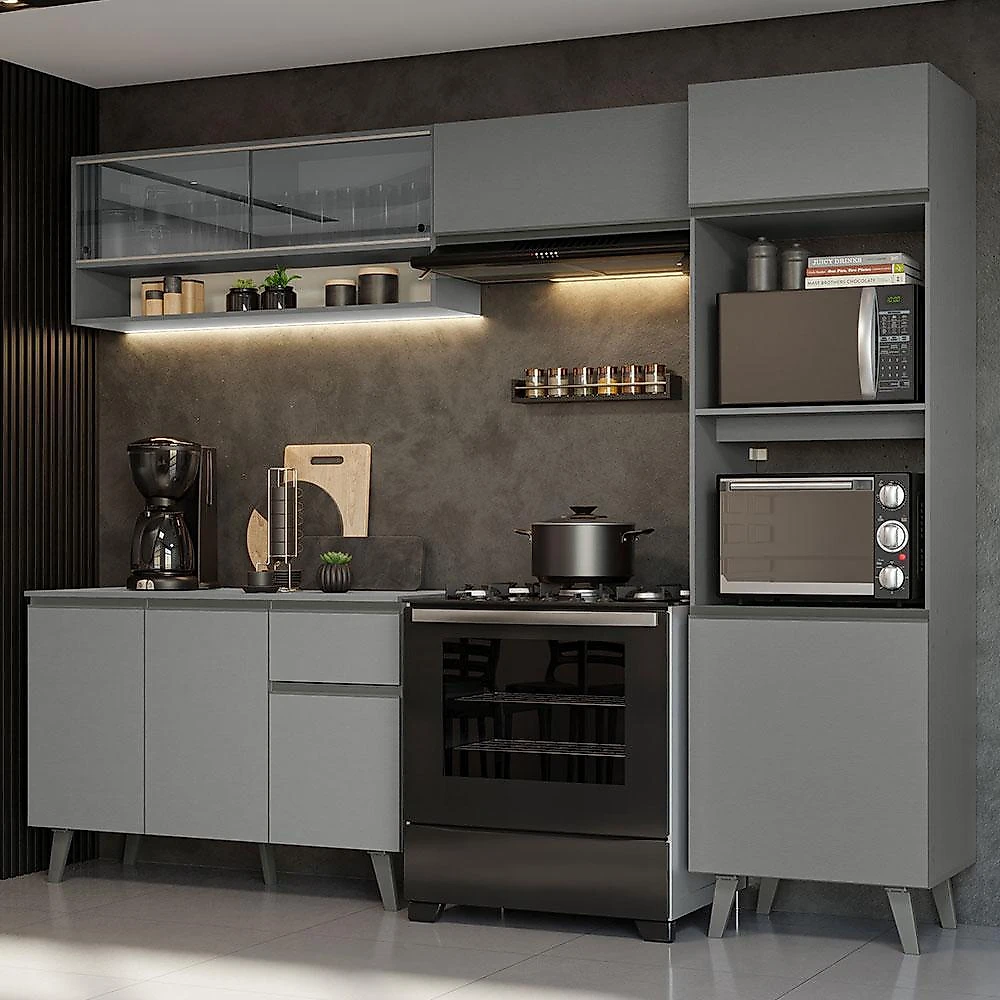 Armário de cozinha completa 260cm cinza nice madesa 08