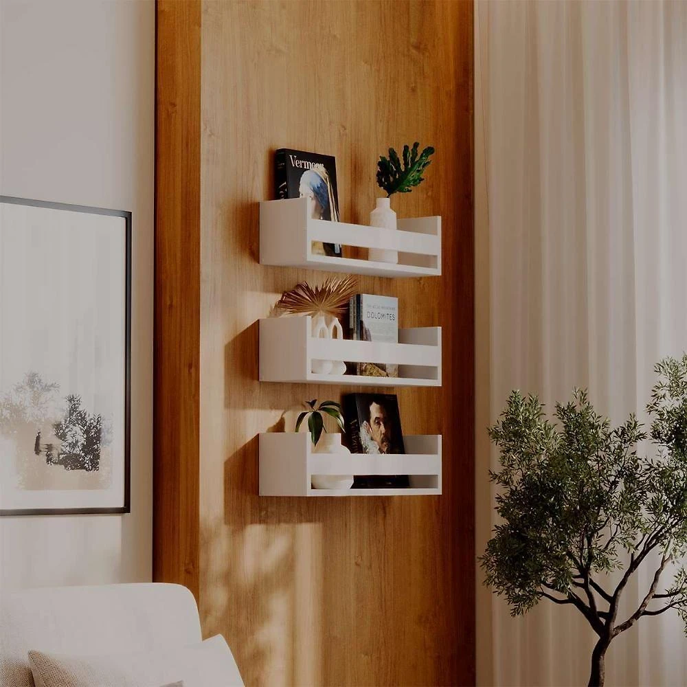 Prateleira Kit 3 Porta Objetos 60X12CM MDF Suporte Invisível Moderno Sala Branco Mercado
