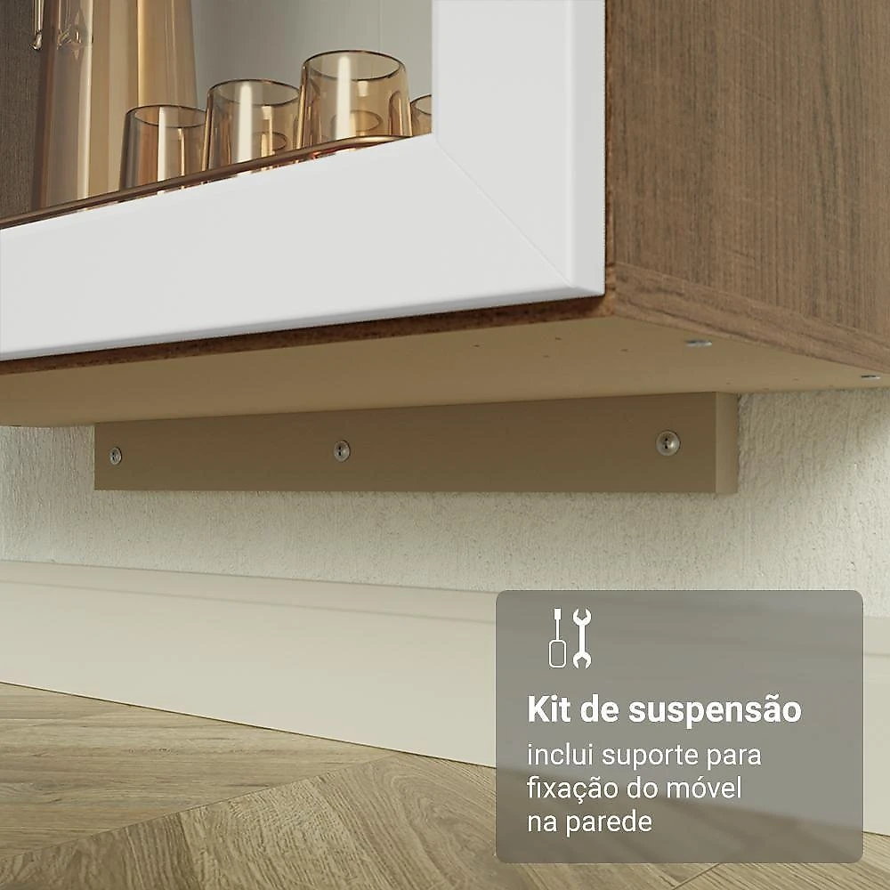 Cristaleira Suspensa 70 Cm 2 Portas De Vidro Rustic-branco Vik Madesa