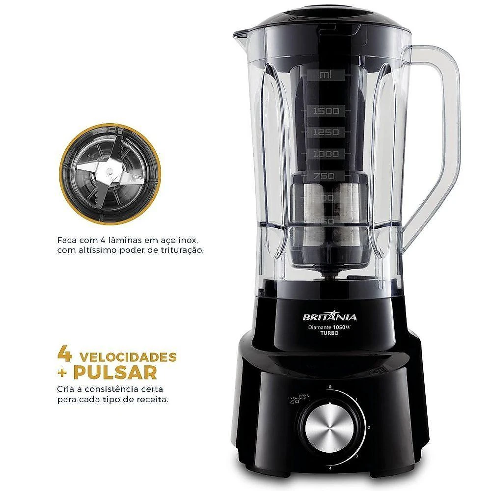 Liquidificador Britânia Diamante Preto 1050W 110V
