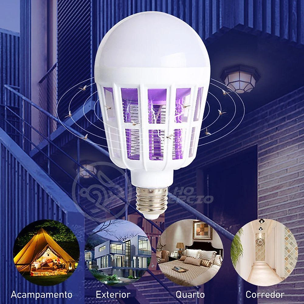 Lâmpada Luz Led Branco 15w Atrai Choque Mosquito