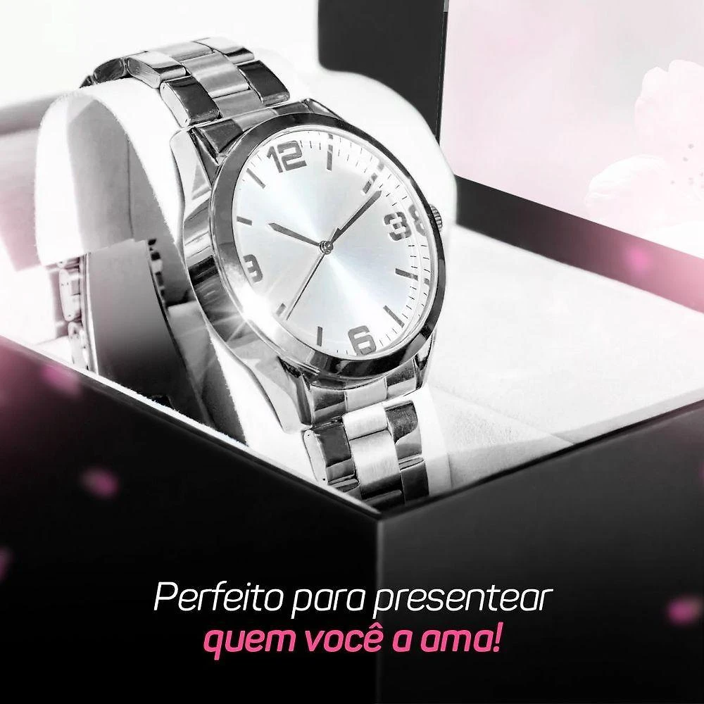 Miniatura Relogio Feminino Prata Aço Inox + Caixa + Pulseira Pandora