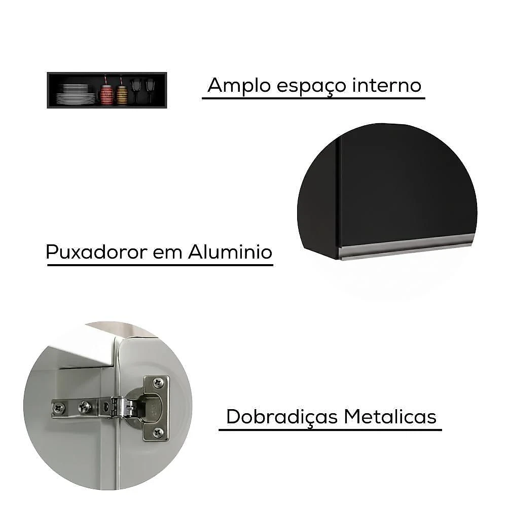 Armario Aereo 1 Porta Basculante 80 Cm Bp Fiorella Preto