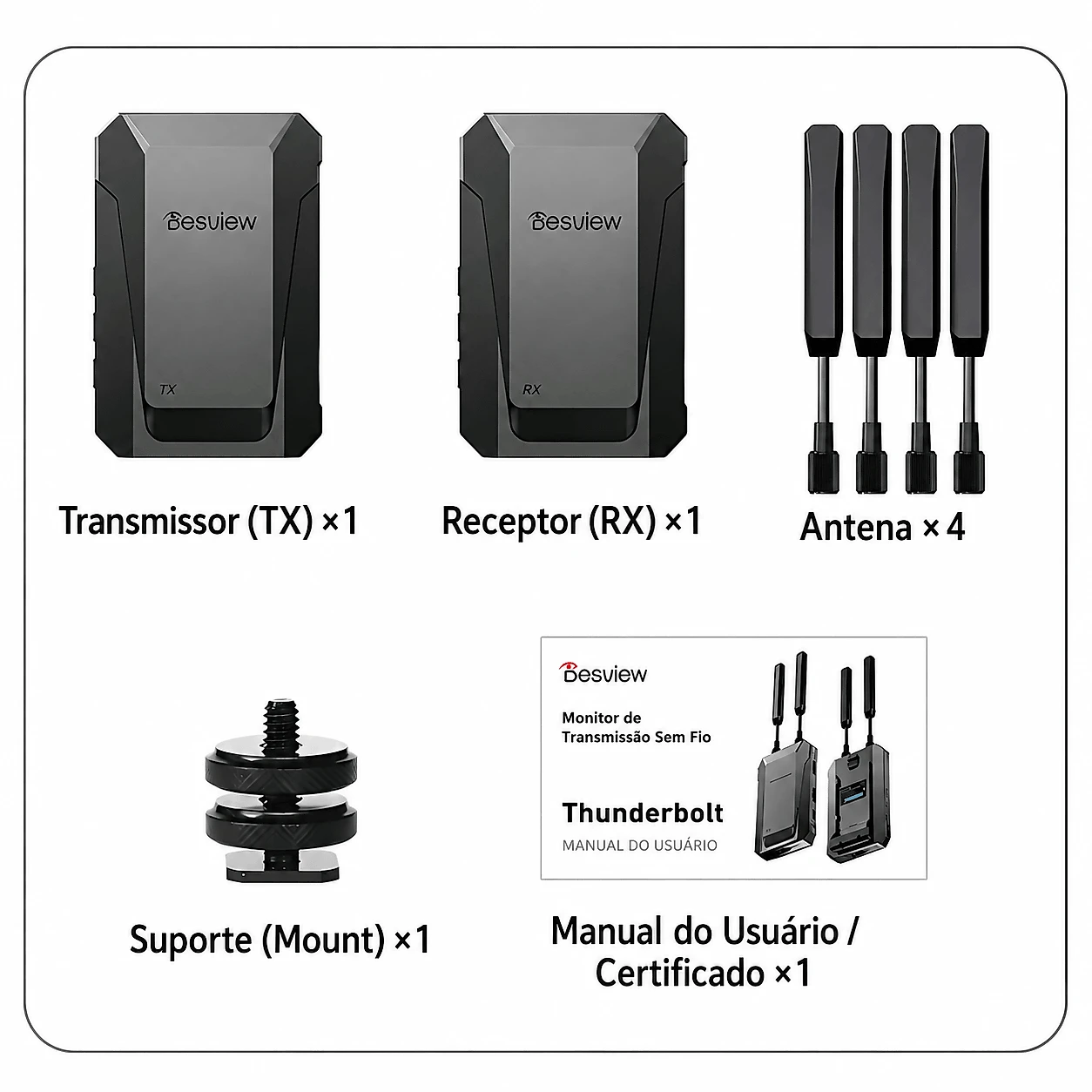 Kit Transmissor e Receptor Desview Thunderbolt HDMI Sem Fio para Câmeras e Smartphones