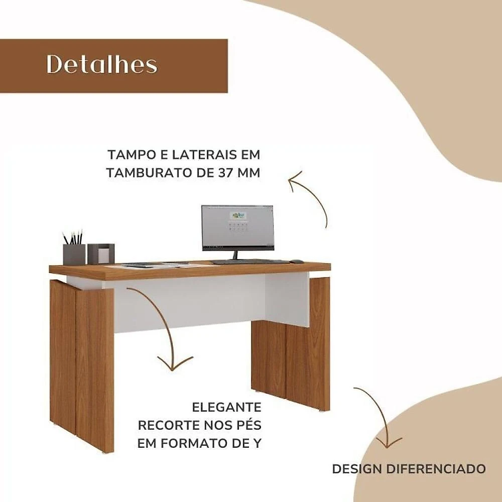 Kit Mesa Diretor em L para Escritório e Atendimento Freijó/Branco