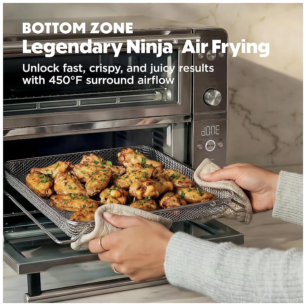 Forno Elétrico Duplo Ninja Double Oven Pro Smart XL DCT871 12 em 1 com Air Fryer e Termômetro Pro Cook, Prestige Prata