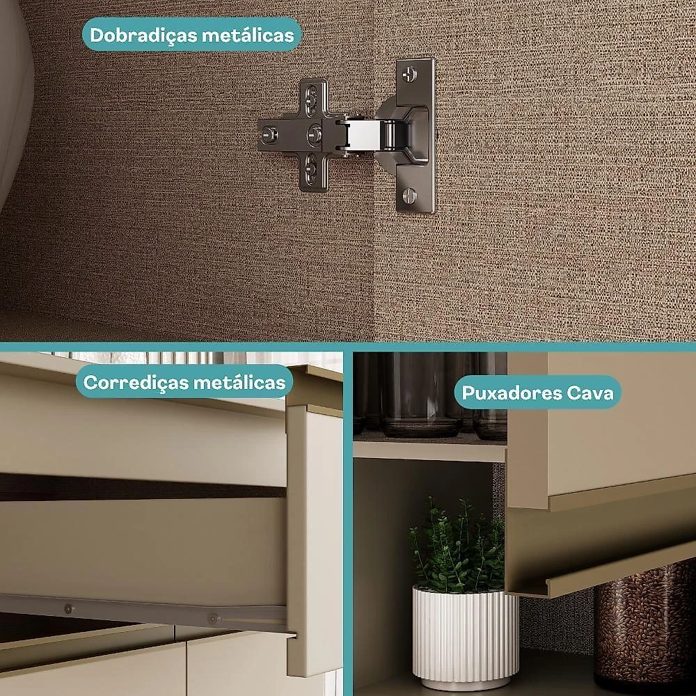 Cozinha Atlanta Full 18 Portas 3 Gavetas MDF-MDP 363,5CM Móveis Carraro