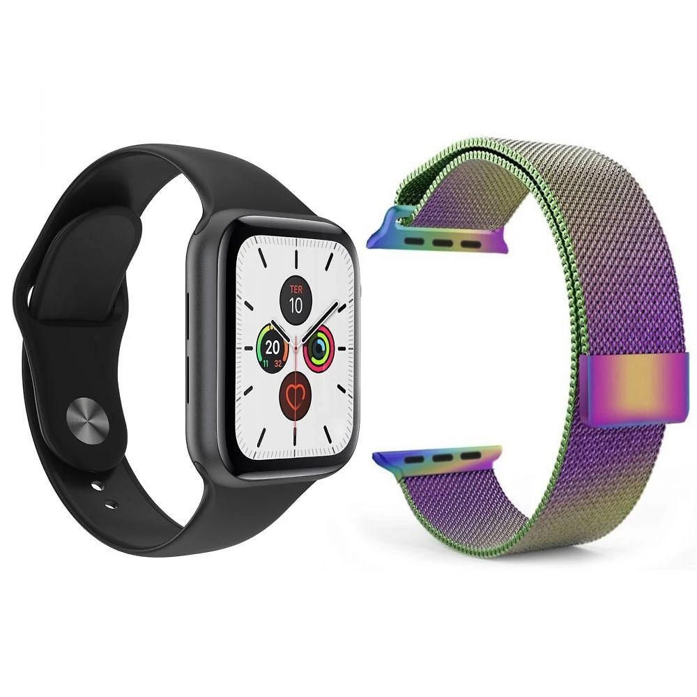 Kit 1 SmartWatch Preto Android iOS + 1 Pulseira Arco Íris